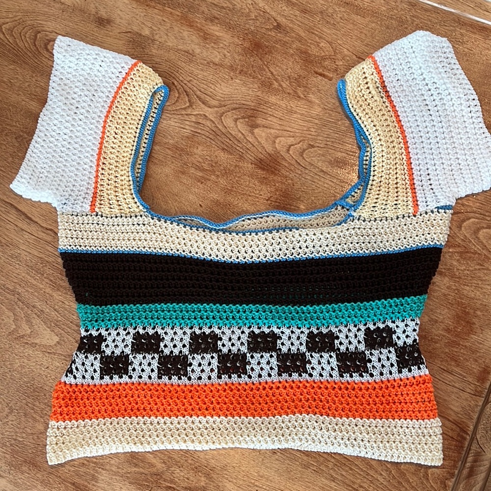 Multicolored crochet knit sweater brand new.